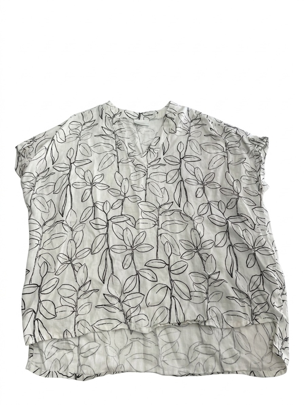 Cynthia Rowley 100% Linen Botanical Leaf Print V-Neck High Low Top Blouse 1X